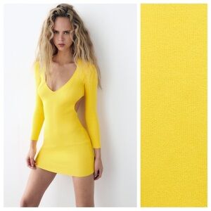 NWT. Zara Yellow Knit Mini Dress with Open Back. Size S.
